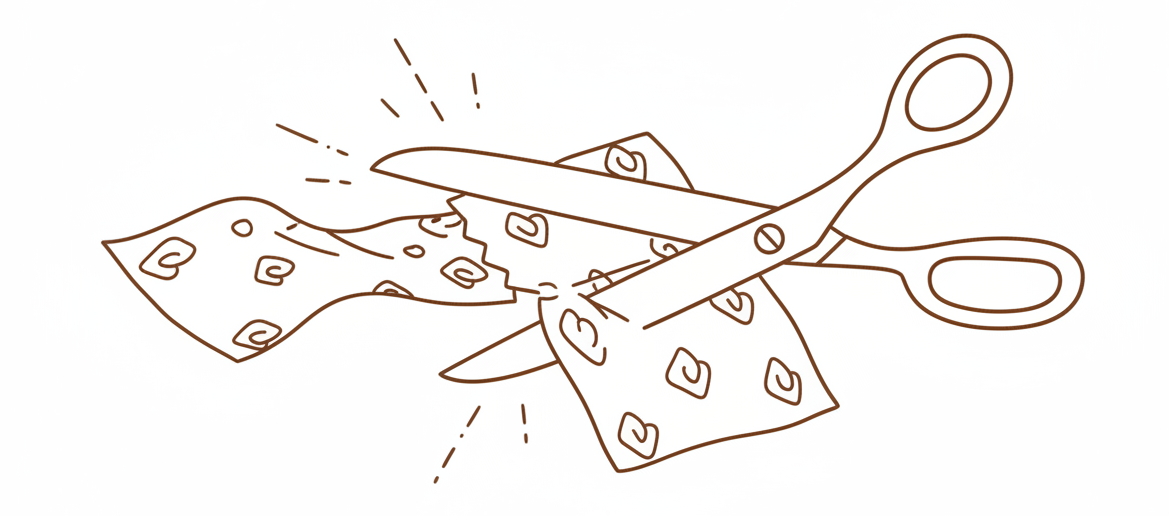 could you draw scissors cutting through fabric out of a brown line